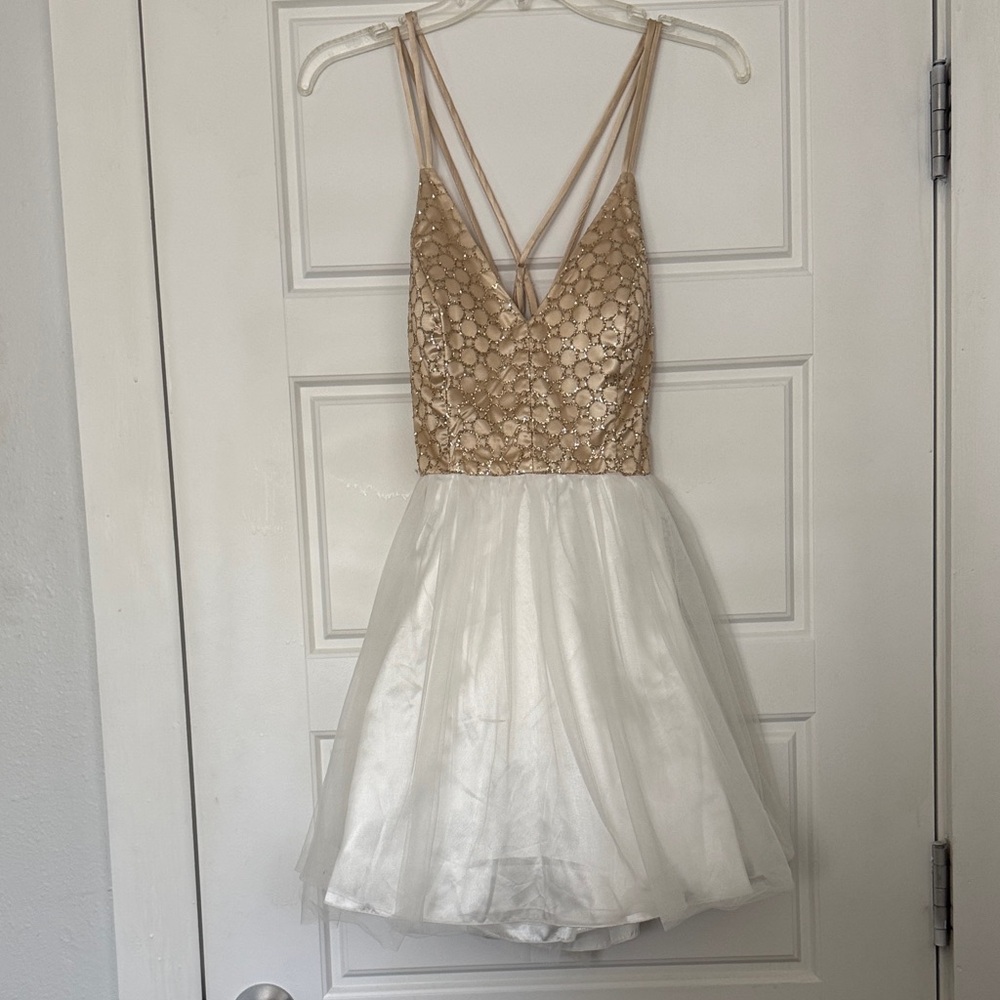 B Darlin Champagne and White Party Dress